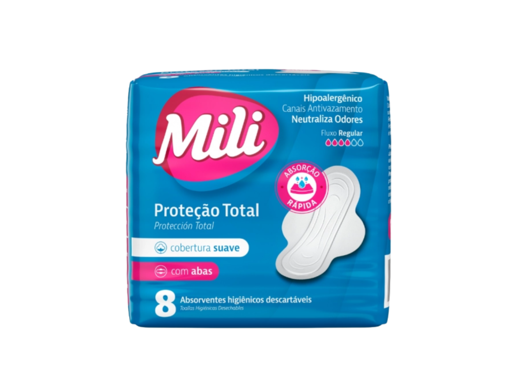 MILI ABSORVENTE COM ABAS PROTECAO TOTAL X8 UNIDADES MILI ABSORVENTE COM ABAS PROTECAO TOTAL X8 UNIDADES