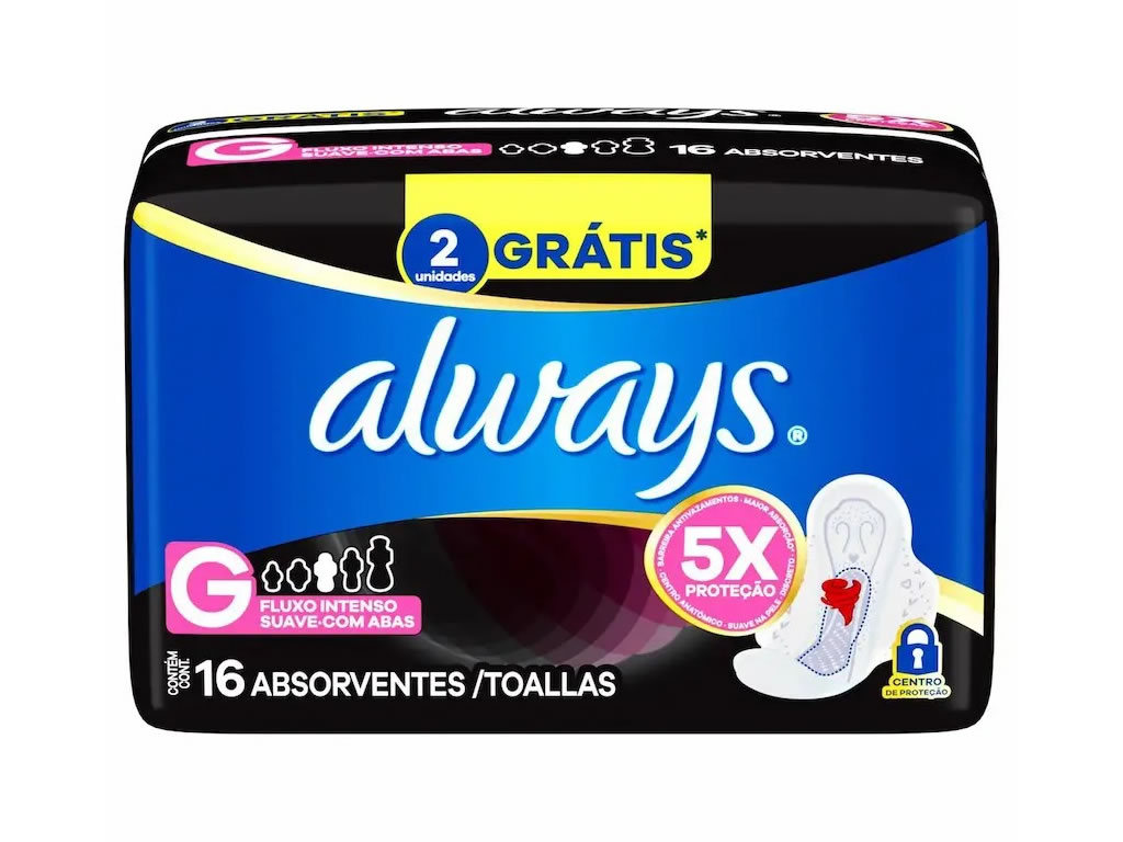 ABSORVENTE ALWAYS (G) SUAVE COM ABAS - 16 UNIDADES ABSORVENTE ALWAYS (G) SUAVE COM ABAS - 16 UNIDADES