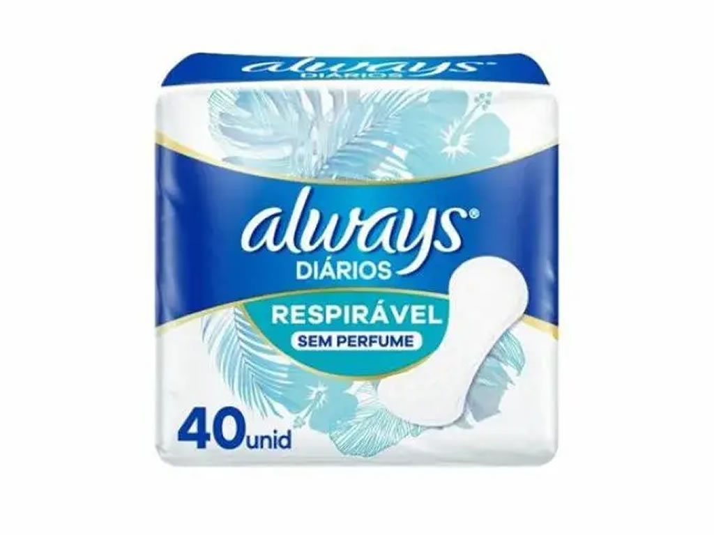 ABSORVENTE ALWAYS PROTETORES DIARIOS SEM PERFUME - 40 UNIDADES ABSORVENTE ALWAYS PROTETORES DIARIOS SEM PERFUME - 40 UNIDADES