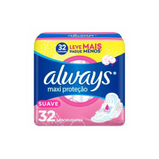 ABSORVENTE ALWAYS MAXI PROTEÇAO SUAVE COM ABAS - 32 ABSORVENTES ABSORVENTE ALWAYS MAXI PROTEÇAO SUAVE COM ABAS - 32 ABSORVENTES