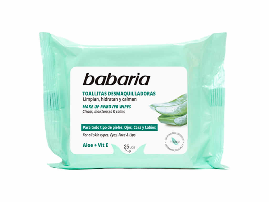 LENÇOS DEMAQUILANTES BABARIA TODO TIPO DE PELE ALOE + VIT E - 25 LENÇOS LENÇOS DEMAQUILANTES BABARIA TODO TIPO DE PELE ALOE + VIT E - 25 LENÇOS