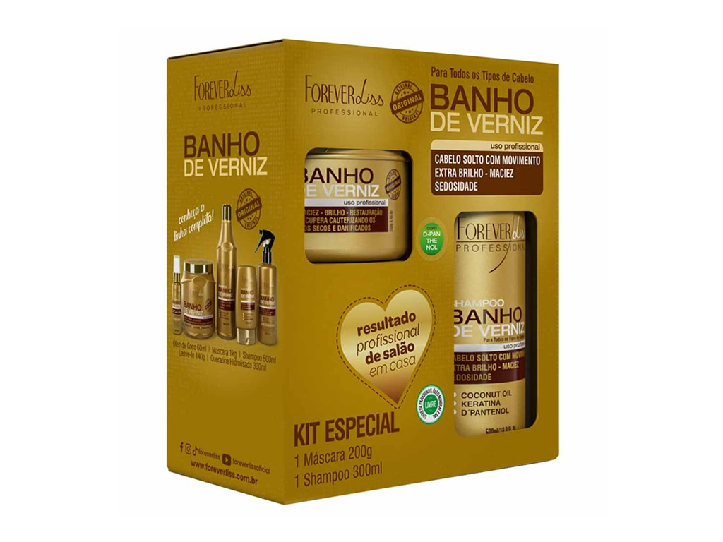 KIT FOREVER LISS BANHO DE VERNIZ SHAMPOO 300ML + MASCARA 200ML KIT FOREVER LISS BANHO DE VERNIZ SHAMPOO 300ML + MASCARA 200ML